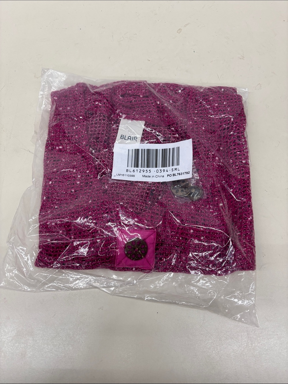 NWT Blair Magenta Knit Sweater with Decorative Button